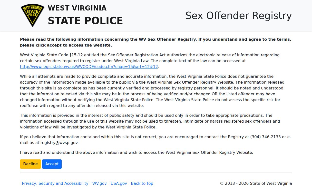 West Virginia registry limits for Marion County released inmate photos